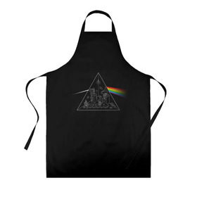 Фартук 3D с принтом Pink Floyd Make Rainbow , 100% полиэстер | общий размер — 65 х 85 см, ширина нагрудника — 26 см, горловина — 53 см, длина завязок — 54 см, общий обхват в поясе — 173 см. Принт на завязках и на горловине наносится с двух сторон, на основной части фартука — только с внешней стороны | Тематика изображения на принте: англия | басы | британия | гитара | группа | логотип | музыка | песни | пинк флойд | призма | радуга | рок | свет