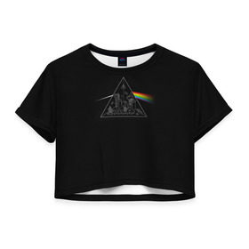 Женская футболка 3D укороченная с принтом Pink Floyd Make Rainbow , 100% полиэстер | круглая горловина, длина футболки до линии талии, рукава с отворотами | Тематика изображения на принте: англия | басы | британия | гитара | группа | логотип | музыка | песни | пинк флойд | призма | радуга | рок | свет