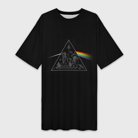 Платье-футболка 3D с принтом Pink Floyd Make Rainbow ,  |  | англия | басы | британия | гитара | группа | логотип | музыка | песни | пинк флойд | призма | радуга | рок | свет