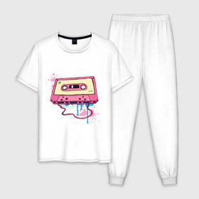 Мужская пижама хлопок с принтом Аудиокассета , 100% хлопок | брюки и футболка прямого кроя, без карманов, на брюках мягкая резинка на поясе и по низу штанин
 | mc | кассета