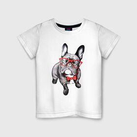 Детская футболка хлопок с принтом Бульдог , 100% хлопок | круглый вырез горловины, полуприлегающий силуэт, длина до линии бедер | bulldog | dog | бабочка | бульдог в очках | в очках | дог | очки | собака