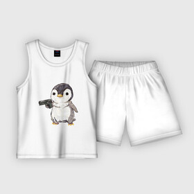 Детская пижама с шортами хлопок с принтом Пингвин с пистолетом ,  |  | 