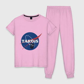 Женская пижама хлопок с принтом Tardis NASA , 100% хлопок | брюки и футболка прямого кроя, без карманов, на брюках мягкая резинка на поясе и по низу штанин | doctor who | space | tardis | time machine | будка | время. пространство | доктор кто | космос | машина времени | наса | сериал | тардис