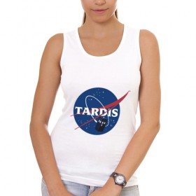 Женская майка хлопок с принтом Tardis NASA , 95% хлопок, 5% эластан |  | doctor who | space | tardis | time machine | будка | время. пространство | доктор кто | космос | машина времени | наса | сериал | тардис