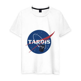 Мужская футболка хлопок с принтом Tardis NASA , 100% хлопок | прямой крой, круглый вырез горловины, длина до линии бедер, слегка спущенное плечо. | doctor who | space | tardis | time machine | будка | время. пространство | доктор кто | космос | машина времени | наса | сериал | тардис