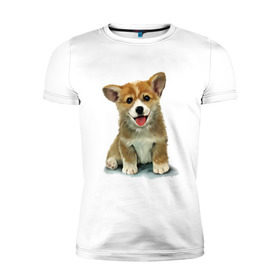 Мужская футболка премиум с принтом Коржик , 92% хлопок, 8% лайкра | приталенный силуэт, круглый вырез ворота, длина до линии бедра, короткий рукав | corgi | dog | korgi | вельш корги | дог | кардиган | корги | пемброк | собака | щенок