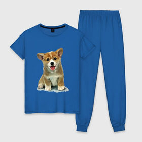 Женская пижама хлопок с принтом Коржик , 100% хлопок | брюки и футболка прямого кроя, без карманов, на брюках мягкая резинка на поясе и по низу штанин | corgi | dog | korgi | вельш корги | дог | кардиган | корги | пемброк | собака | щенок