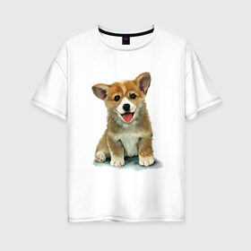 Женская футболка хлопок Oversize с принтом Коржик , 100% хлопок | свободный крой, круглый ворот, спущенный рукав, длина до линии бедер
 | corgi | dog | korgi | вельш корги | дог | кардиган | корги | пемброк | собака | щенок