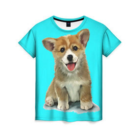 Женская футболка 3D с принтом Корги , 100% полиэфир ( синтетическое хлопкоподобное полотно) | прямой крой, круглый вырез горловины, длина до линии бедер | Тематика изображения на принте: corgy | dog | korgi | puppy | вельш корги | кардиган | коржик | пемброк | собака | щенок