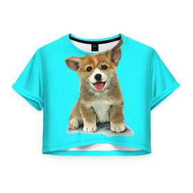 Женская футболка 3D укороченная с принтом Корги , 100% полиэстер | круглая горловина, длина футболки до линии талии, рукава с отворотами | Тематика изображения на принте: corgy | dog | korgi | puppy | вельш корги | кардиган | коржик | пемброк | собака | щенок