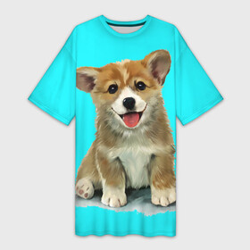 Платье-футболка 3D с принтом Корги ,  |  | corgy | dog | korgi | puppy | вельш корги | кардиган | коржик | пемброк | собака | щенок