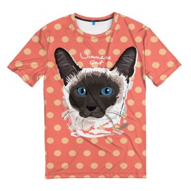 Мужская футболка 3D с принтом Сиамская кошка , 100% полиэфир | прямой крой, круглый вырез горловины, длина до линии бедер | 