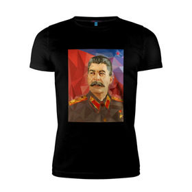 Мужская футболка премиум с принтом Сталин , 92% хлопок, 8% лайкра | приталенный силуэт, круглый вырез ворота, длина до линии бедра, короткий рукав | ссср | сталин