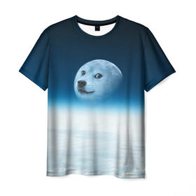 Мужская футболка 3D с принтом Doge , 100% полиэфир | прямой крой, круглый вырез горловины, длина до линии бедер | meme | доге | космос | луна