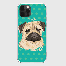 Чехол для iPhone 12 Pro с принтом Мопсик , силикон | область печати: задняя сторона чехла, без боковых панелей | dog | pug | арт | животное | кружочки | мопс | пес | собака | текстура