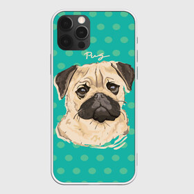 Чехол для iPhone 12 Pro Max с принтом Мопсик , Силикон |  | dog | pug | арт | животное | кружочки | мопс | пес | собака | текстура