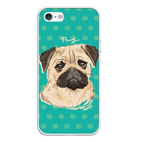 Чехол для iPhone 5/5S матовый с принтом Мопсик , Силикон | Область печати: задняя сторона чехла, без боковых панелей | dog | pug | арт | животное | кружочки | мопс | пес | собака | текстура