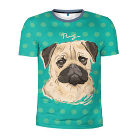 Мужская футболка 3D спортивная с принтом Мопсик , 100% полиэстер с улучшенными характеристиками | приталенный силуэт, круглая горловина, широкие плечи, сужается к линии бедра | dog | pug | арт | животное | кружочки | мопс | пес | собака | текстура