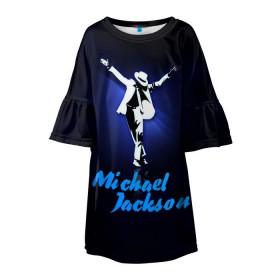 Детское платье 3D с принтом Майкл Джексон , 100% полиэстер | прямой силуэт, чуть расширенный к низу. Круглая горловина, на рукавах — воланы | Тематика изображения на принте: michael jackson | король