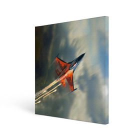 Холст квадратный с принтом Красный F16 , 100% ПВХ |  | самолет