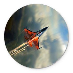 Коврик круглый с принтом Красный F16 , резина и полиэстер | круглая форма, изображение наносится на всю лицевую часть | самолет