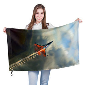 Флаг 3D с принтом Красный F16 , 100% полиэстер | плотность ткани — 95 г/м2, размер — 67 х 109 см. Принт наносится с одной стороны | самолет