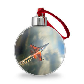 Ёлочный шар с принтом Красный F16 , Пластик | Диаметр: 77 мм | Тематика изображения на принте: самолет