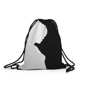 Рюкзак-мешок 3D с принтом Силуэт девушки , 100% полиэстер | плотность ткани — 200 г/м2, размер — 35 х 45 см; лямки — толстые шнурки, застежка на шнуровке, без карманов и подкладки | белое | женщина | чб | черное