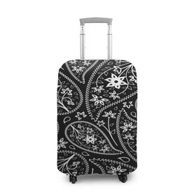 Чехол для чемодана 3D с принтом Black cucumber pattern , 86% полиэфир, 14% спандекс | двустороннее нанесение принта, прорези для ручек и колес | cucumber | flower | gherkin | ornament | pattern | гжель | орнамент | текстура | турецкий огурец | узоры | цветок | цветочный | этнический узор