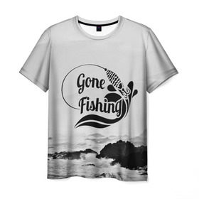 Мужская футболка 3D с принтом Gone fishing , 100% полиэфир | прямой крой, круглый вырез горловины, длина до линии бедер | Тематика изображения на принте: 