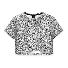 Женская футболка 3D укороченная с принтом Музыкальные ноты , 100% полиэстер | круглая горловина, длина футболки до линии талии, рукава с отворотами | знаки | мелодия | музыка | нота | паттерн | символы | скрипичный ключ | текстура | черно белый
