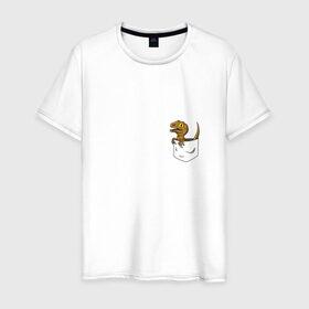 Мужская футболка хлопок с принтом Дракончик в кармашке , 100% хлопок | прямой крой, круглый вырез горловины, длина до линии бедер, слегка спущенное плечо. | дино | динозавр | карман | ящерица | ящерка
