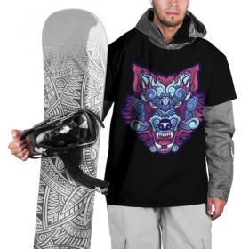 Накидка на куртку 3D с принтом Дуx волка , 100% полиэстер |  | арт | белый | волк | зверь | мульт рисунок | новинки | прикольный | хищник | черный | яркие