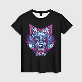 Женская футболка 3D с принтом Дуx волка , 100% полиэфир ( синтетическое хлопкоподобное полотно) | прямой крой, круглый вырез горловины, длина до линии бедер | арт | белый | волк | зверь | мульт рисунок | новинки | прикольный | хищник | черный | яркие