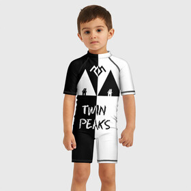 Детский купальный костюм 3D с принтом Twin Peaks , Полиэстер 85%, Спандекс 15% | застежка на молнии на спине | арт | сериал | твин пикс | фильмы | черно белые