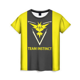 Женская футболка 3D с принтом Team instinct , 100% полиэфир ( синтетическое хлопкоподобное полотно) | прямой крой, круглый вырез горловины, длина до линии бедер | game | игра | игрок | инстинкт | пикачу | покемон
