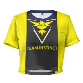 Женская футболка 3D укороченная с принтом Team instinct , 100% полиэстер | круглая горловина, длина футболки до линии талии, рукава с отворотами | game | игра | игрок | инстинкт | пикачу | покемон