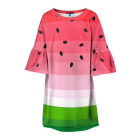 Детское платье 3D с принтом Арбузик , 100% полиэстер | прямой силуэт, чуть расширенный к низу. Круглая горловина, на рукавах — воланы | pattern | trend | арбуз | зеленый | косточки | красный | мода | патерн | паттерн | розовый | текстура | тренд | фрукт | ягода