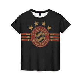 Женская футболка 3D с принтом Бавария Мюнхен , 100% полиэфир ( синтетическое хлопкоподобное полотно) | прямой крой, круглый вырез горловины, длина до линии бедер | fc bayern munchen | football | бавария | бавария мюнхен | германия | клуб | спорт | футбол | эмблема