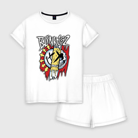 Женская пижама с шортиками хлопок с принтом MIXED UP Blink-182 , 100% хлопок | футболка прямого кроя, шорты свободные с широкой мягкой резинкой | Тематика изображения на принте: 3 | mixed | rock | музыка | рок | череп