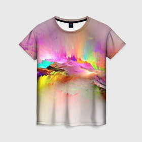 Женская футболка 3D с принтом Краски неба , 100% полиэфир ( синтетическое хлопкоподобное полотно) | прямой крой, круглый вырез горловины, длина до линии бедер | abstract | background | bright | colorful | colors | painting | rainbow | splash | краски | фон