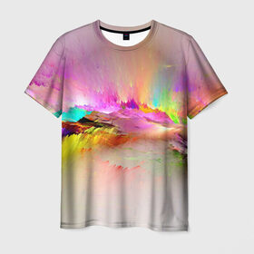 Мужская футболка 3D с принтом Краски неба , 100% полиэфир | прямой крой, круглый вырез горловины, длина до линии бедер | abstract | background | bright | colorful | colors | painting | rainbow | splash | краски | фон