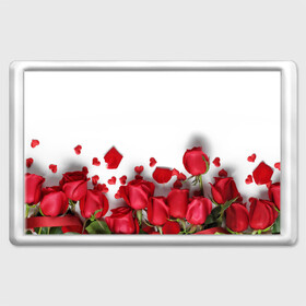 Магнит 45*70 с принтом Розы , Пластик | Размер: 78*52 мм; Размер печати: 70*45 | flowers | gift | hearts | love | red | romantic | roses | valentines day | красные розы | сердечки
