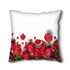 Подушка 3D с принтом Розы , наволочка – 100% полиэстер, наполнитель – холлофайбер (легкий наполнитель, не вызывает аллергию). | состоит из подушки и наволочки. Наволочка на молнии, легко снимается для стирки | flowers | gift | hearts | love | red | romantic | roses | valentines day | красные розы | сердечки