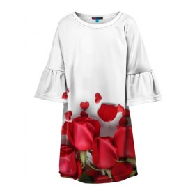 Детское платье 3D с принтом Розы , 100% полиэстер | прямой силуэт, чуть расширенный к низу. Круглая горловина, на рукавах — воланы | flowers | gift | hearts | love | red | romantic | roses | valentines day | красные розы | сердечки