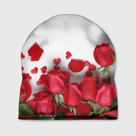 Шапка 3D с принтом Розы , 100% полиэстер | универсальный размер, печать по всей поверхности изделия | flowers | gift | hearts | love | red | romantic | roses | valentines day | красные розы | сердечки