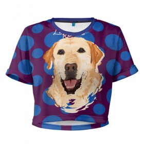 Женская футболка 3D укороченная с принтом Лабрадор Ретривер , 100% полиэстер | круглая горловина, длина футболки до линии талии, рукава с отворотами | animal | dog | labrador retriever | pet | puppy | арт | животные | лабрадор | пес | собаки