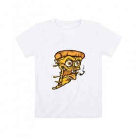 Детская футболка хлопок с принтом Crazy Pizza , 100% хлопок | круглый вырез горловины, полуприлегающий силуэт, длина до линии бедер | 