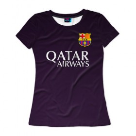 Женская футболка 3D с принтом Barcelona , 100% полиэфир ( синтетическое хлопкоподобное полотно) | прямой крой, круглый вырез горловины, длина до линии бедер | barca | barcelona | барса | барселона | футбол | футбольная форма