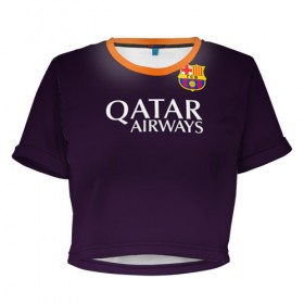 Женская футболка 3D укороченная с принтом Barcelona , 100% полиэстер | круглая горловина, длина футболки до линии талии, рукава с отворотами | barca | barcelona | барса | барселона | футбол | футбольная форма